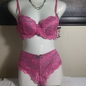 Nwt 38C pink bra set bottoms XL underwrite lined